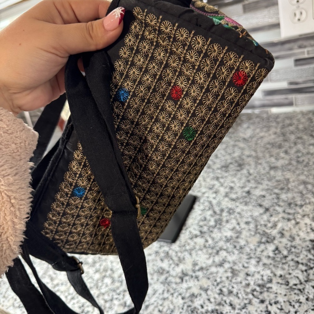 Women's Vintage Unique Cute Canvas Backpack Purse with Floral Embroidery - Picture 8 of 13